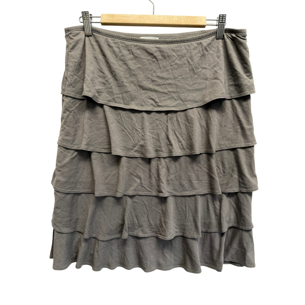Garnet Hill Pull On Tiered Layered A Line Skirt Cotton Modal Stretch Gray Boho M